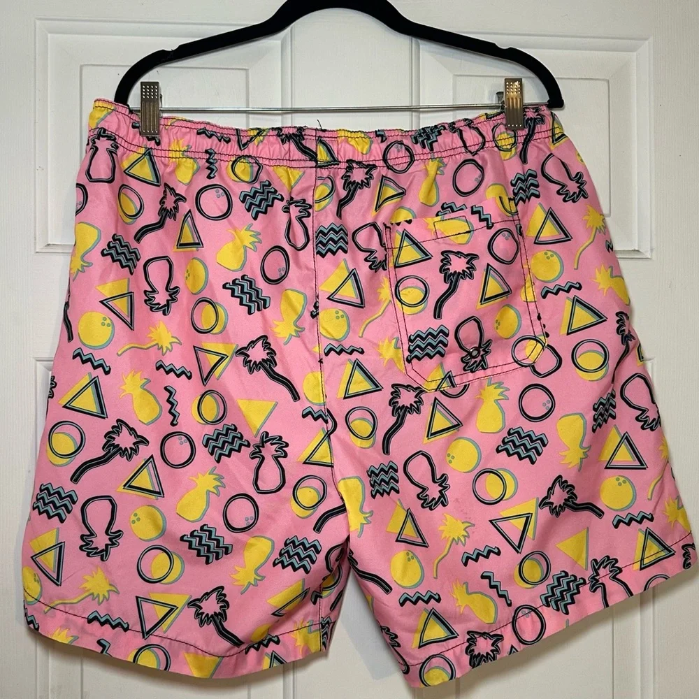 Beach Bros 80’s Swim Trunks Men’s‎ XL Retro Pink Hawaiian .
